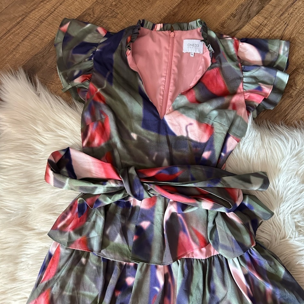 ONE33 SOCIAL Multi Print Ruffle Mini Dress - Picture 3 of 4